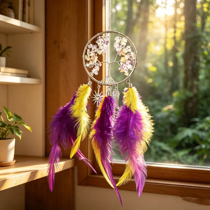 💔She Was Told No One Would Want Them. She Made One More Anyway. Crystal Tree of Life Feather Hanging — Give One a Home