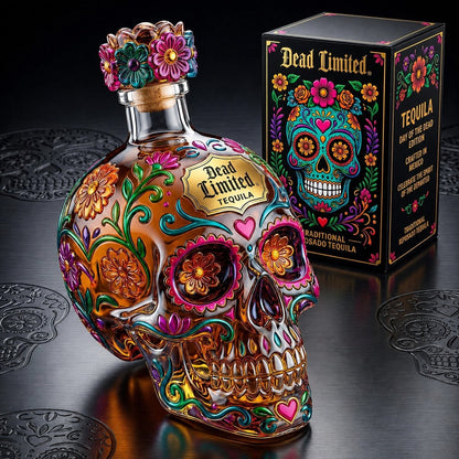 🔥🍷Limited Edition Day of the Dead Skull Tequila Bottle – Colorful Collector’s Gift Box🎁