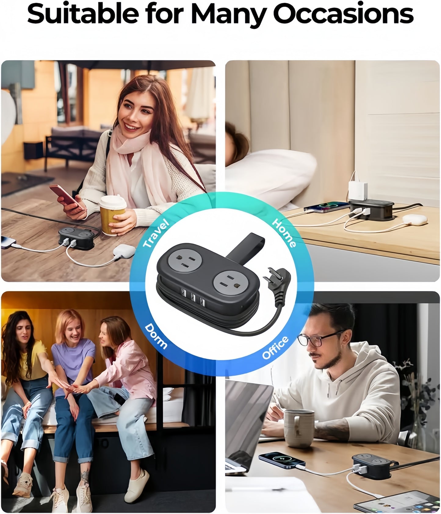 🏆Flash Sale⚡Travel Power Strip, 4 Outlets 3 USB Ports (1 USB C)