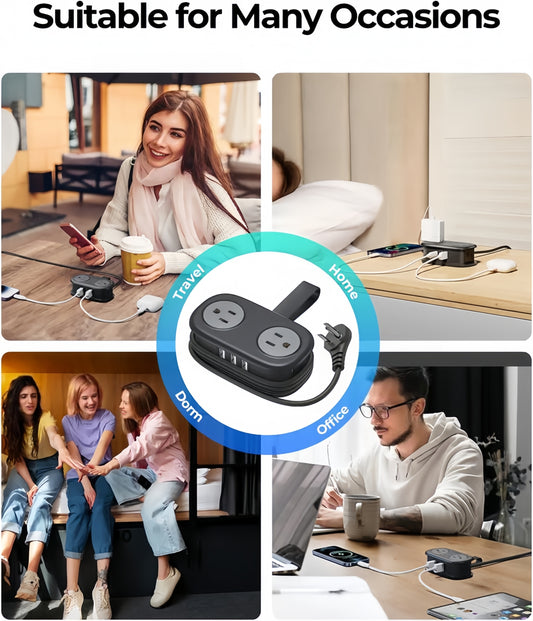 🏆Flash Sale⚡Travel Power Strip, 4 Outlets 3 USB Ports (1 USB C)