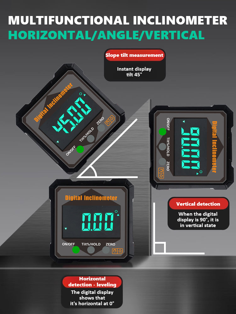 [Say goodbye to annoying tape measures!] Strong magnetic digital inclinometer and angle meter. High precision.💛