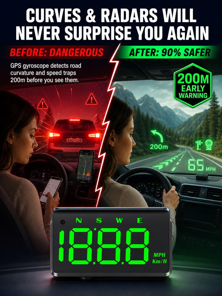 🚀 3D GPS HUD: Plug USB to slash driving risk, No more head-down distraction!