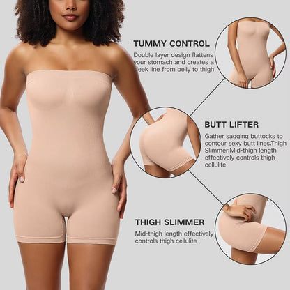 Strapless Seamless Tummy Control One-piece Body Shapewear