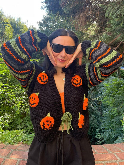 Women's Halloween Pumpkin Casual Knitted Jacket