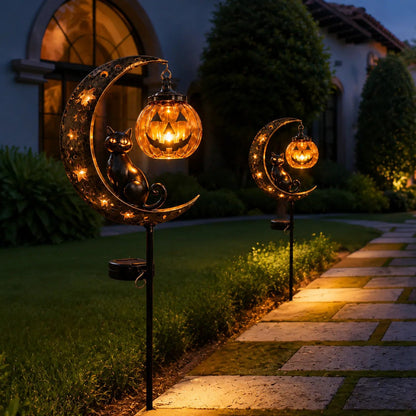 ⏰Last day Promotion 🔥-👻 Solar Halloween Garden Stake Light with Black Cat & Pumpkin