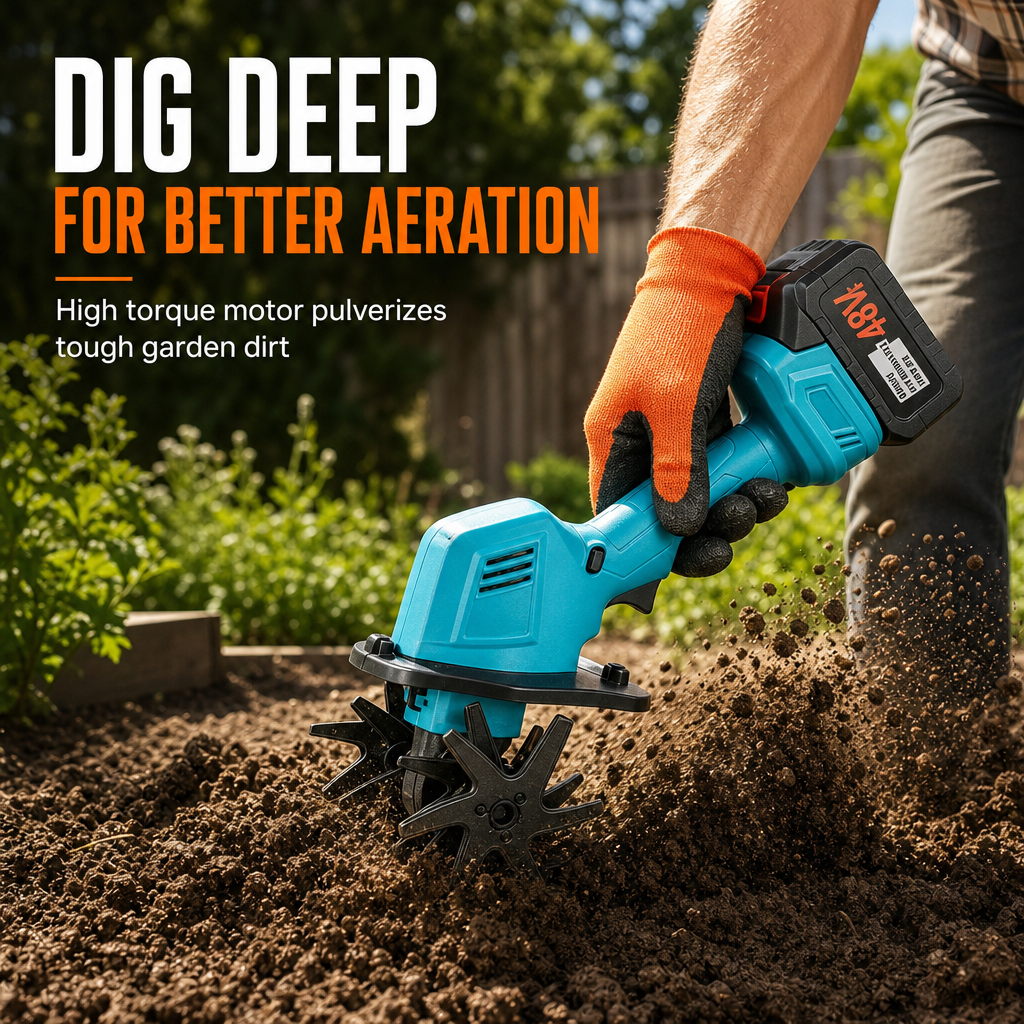 🌱 Cordless Electric Handheld Garden Tiller - Battery Powered Soil Cultivator 🌿